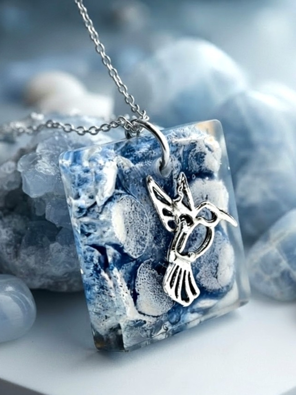 Blue Resin Angel Pendant Necklace - Unbranded